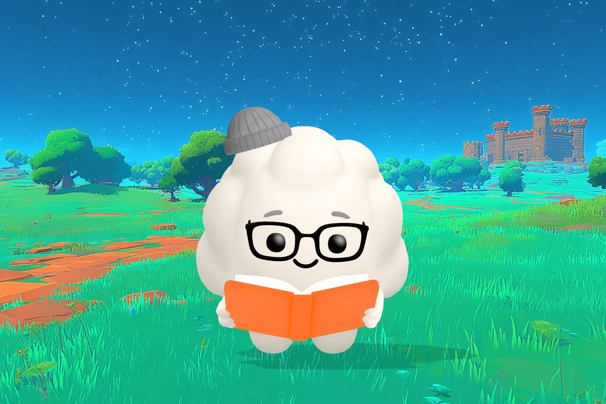 Cleo the Cloud, Sleepytale's friendly cloud companion, smiling beside a child looking at a colorful picture schedule on the wall in a tidy, sunny room.